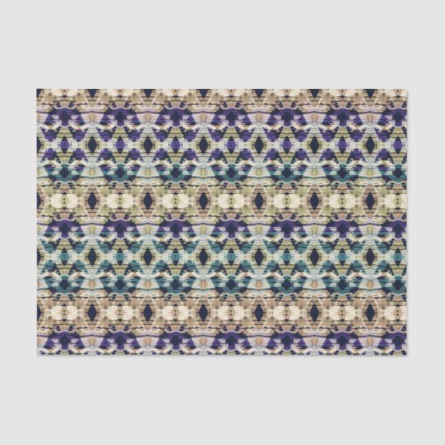 Ethnisch blau, beige Ikat Seidenpapier (Vorderseite)