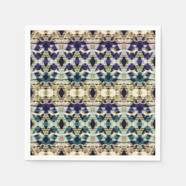 Ethnisch blau, beige Ikat Serviette (Vorderseite)