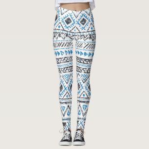 Ethnisch Blau, weißer nahtloser Hintergrund. Leggings