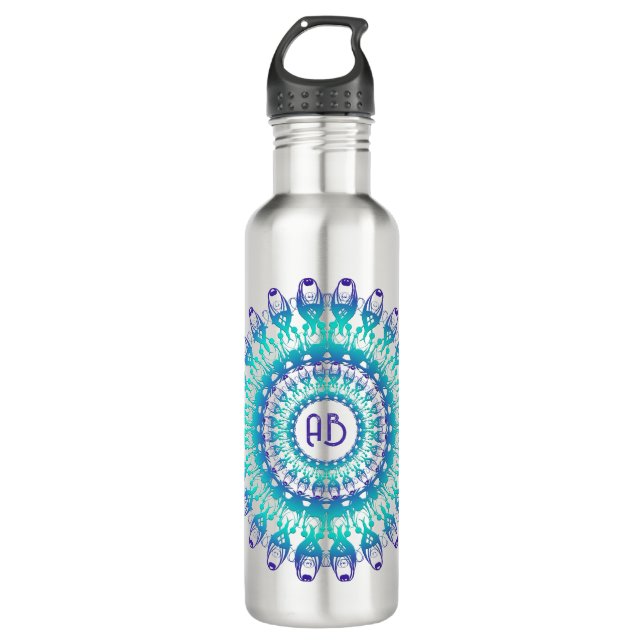 Ethnisch-florale Mandala.monogramm Edelstahlflasche (Vorderseite)