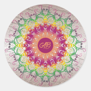 Ethnisch-florale Multicolor mandala klassisch rund Runder Aufkleber