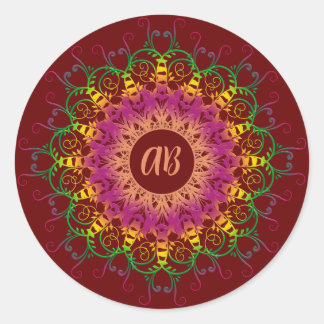 Ethnisch florale Multicolor mandala. Runder Aufkleber