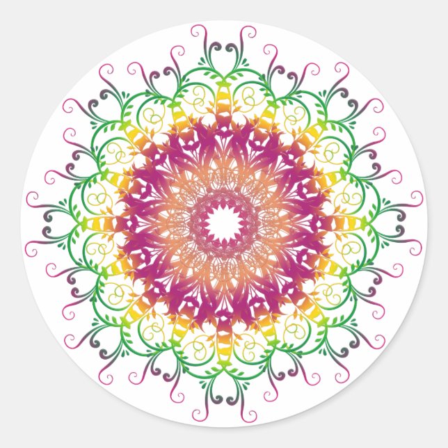 Ethnisch florale Multicolor mandala. Runder Aufkleber (Vorderseite)