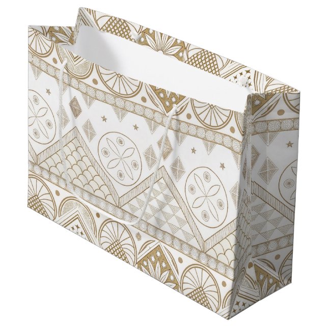 Ethnisch geometrisches, florales, nahtloses Muster Große Geschenktüte (Vorderseite Schrägansicht)