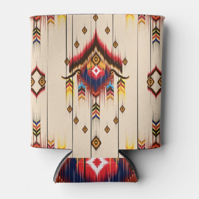 Ethnisch geometrisches Ikat Folklore Design. Dosenkühler (Vorderseite)