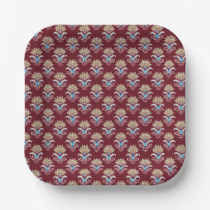 ethnisch geometrisches Paisley-Blumen nahtloses Mu Pappteller