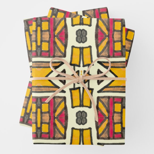 Ethnisch-primitives Muster antiquierter geometrisc Geschenkpapier Set (Beispiel)