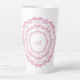 Ethnisch rosa Floral Mandala, Monogramm. Milchtasse