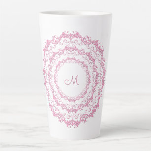 Ethnisch rosa Floral Mandala, Monogramm. Milchtasse