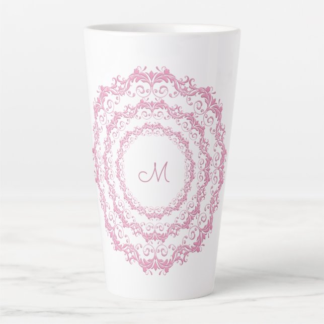Ethnisch rosa Floral Mandala, Monogramm. Milchtasse (Vorderseite)