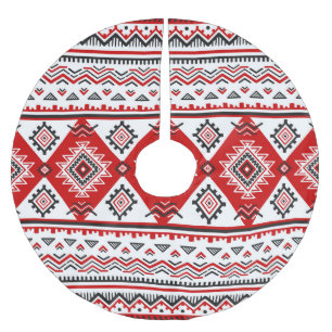 Ethnisch Schwarz Weiß Rot, ukrainische Motive. Polyester Weihnachtsbaumdecke