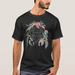 Ethnisch Stammes Wolf Kopf Boho Feder Native Ameri T-Shirt