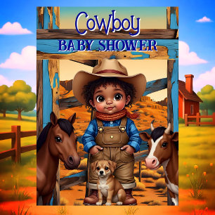Ethnisch Süßer Cowboy-Junge Baby Shower Pferd Kuh  Einladung