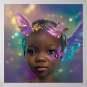 Ethnisch süßes kleines Mädchen Schmetterling lila  Poster