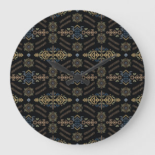 Ethnisch Vintag: Handgezeichnetes nahtloses Muster Große Wanduhr