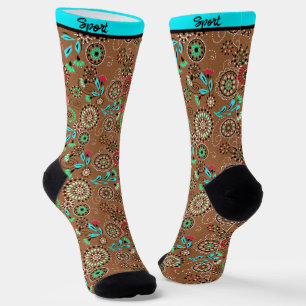 Ethnisch volkstümliches abstraktes Blumenmuster re Socken