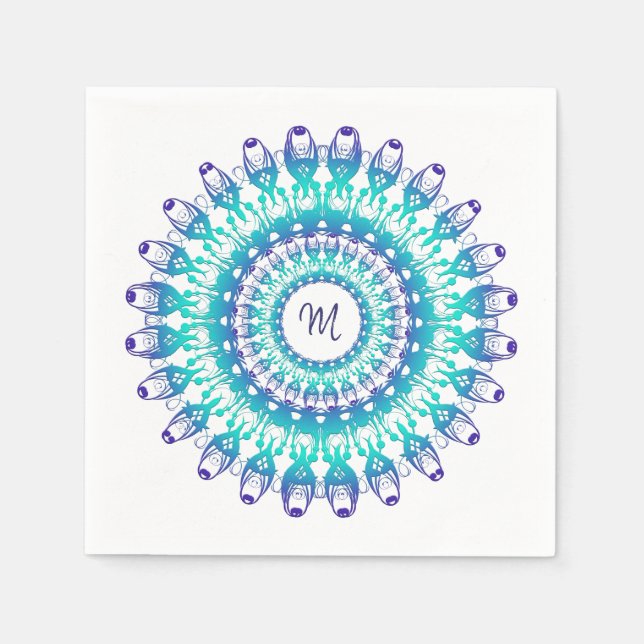 Ethnische aquamarine Mandala. Monogramm. Serviette (Vorderseite)