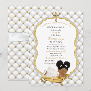 Ethnische Baby-Mädchen-Taufe Christening Goldkreuz Einladung