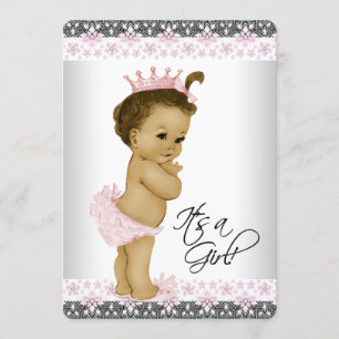 Ethnische Baby-Party für Mädchen in Rosa und Grau Einladung