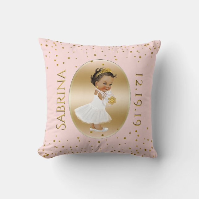 Ethnische Baby-Prinzessin Ballerina Nursery Pink Kissen (Vorderseite)