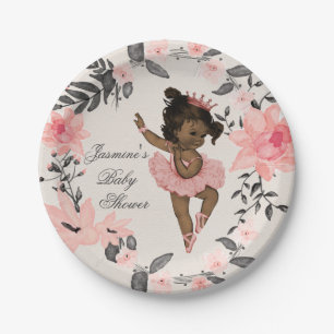Ethnische Ballerina-Aquarell-Kranz-Babyparty Pappteller