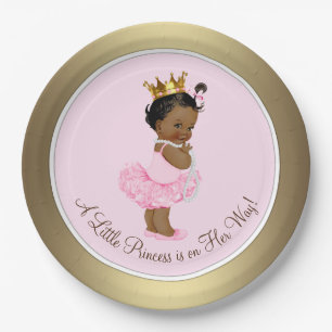 Ethnische Ballerina Prinzessin Rosa Gold Babyparty Pappteller