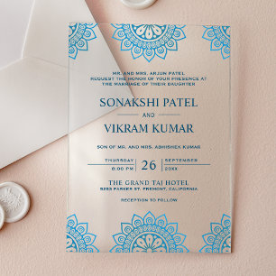 Ethnische blaue Mandala-Indische Hochzeit Acryleinladungen