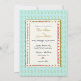Ethnische Blume Grenze Aqua Indische Hochzeit Einladung