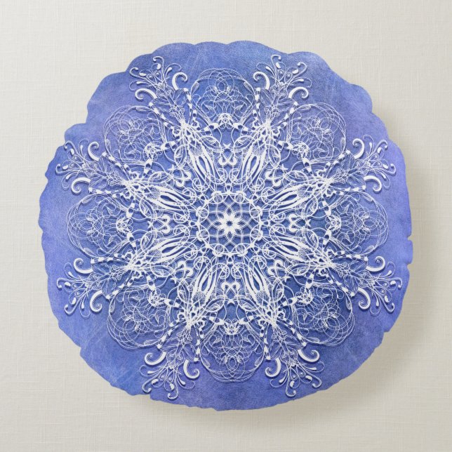 Ethnische BlumenMandala auf Schmutzhintergrund Rundes Kissen (Vorderseite)