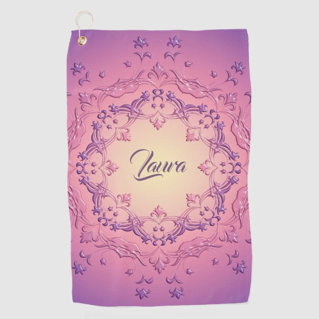 Ethnische Blumenmandala. Blumenkrone Golfhandtuch (Vorderseite)