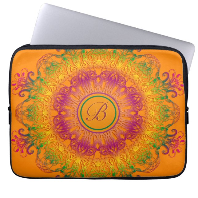 Ethnische BlumenMandala Laptopschutzhülle (Vorderseite)