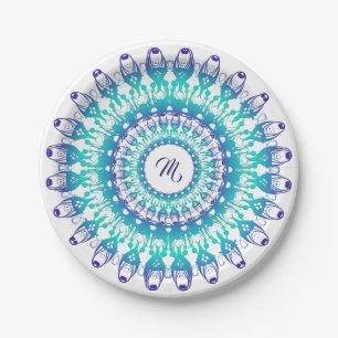 Ethnische Blumenmandala.Monogramm Pappteller