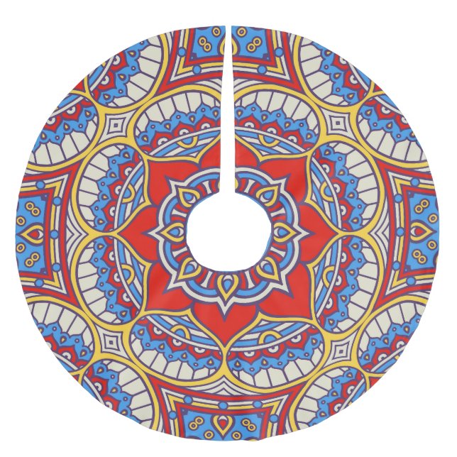 Ethnische Blüte, nahtlose böhmische Muster. Polyester Weihnachtsbaumdecke (Vorderseite)