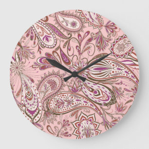 Ethnische Blüte: Orientales Paisley Design. Große Wanduhr