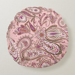 Ethnische Blüte: Orientales Paisley Design. Rundes Kissen