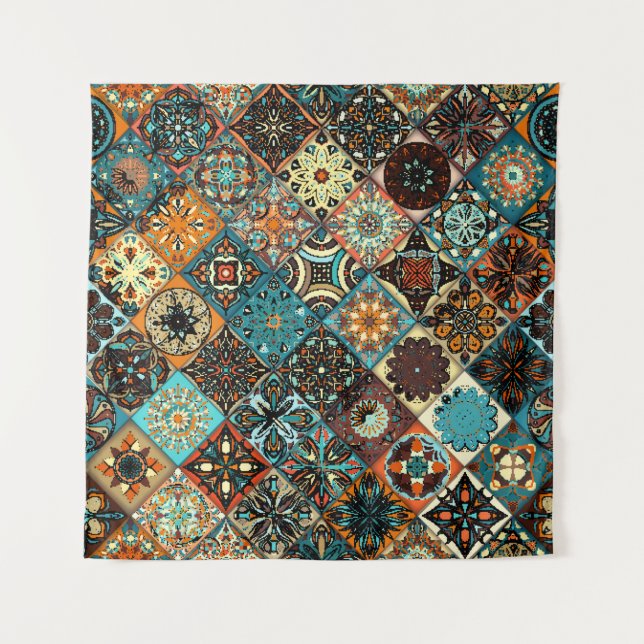 Ethnische Blütenmandala nahtlos Muster. Farblich Wandteppich (Vorderseite)