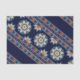 Ethnische Bohemische Blume Zickzack Navy Decoupage Seidenpapier