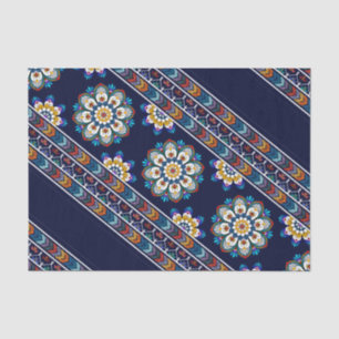 Ethnische Bohemische Blume Zickzack Navy Decoupage Seidenpapier