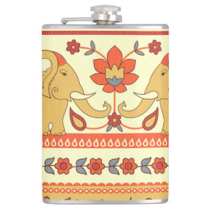 Ethnische Elefanten, Blume, nahtlose Muster. Flachmann