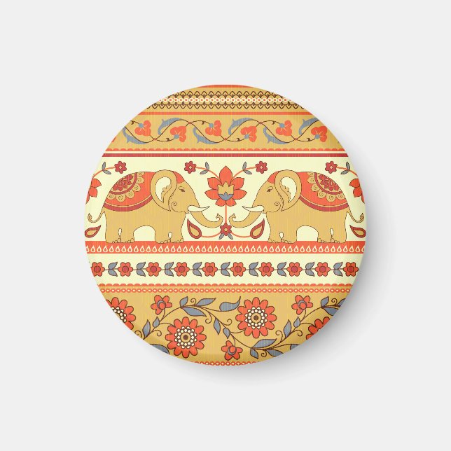 Ethnische Elefanten, Blume, nahtlose Muster. Magnet (Vorne)