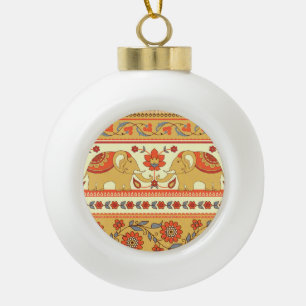 Ethnische Elefanten, Blumen, nahtloses Muster. Keramik Kugel-Ornament