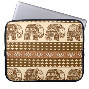 Ethnische Elefanten Geometrisches Vintage-Muster Laptopschutzhülle