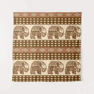 Ethnische Elefanten Geometrisches Vintage-Muster Wandteppich
