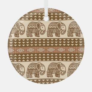 Ethnische Elefanten Geometrisches Vintages Muster Ornament Aus Glas