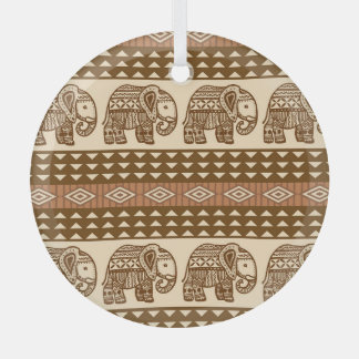 Ethnische Elefanten Geometrisches Vintages Muster Ornament Aus Glas