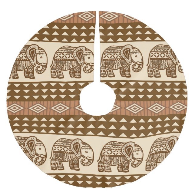 Ethnische Elefanten Geometrisches Vintages Muster Polyester Weihnachtsbaumdecke (Vorderseite)