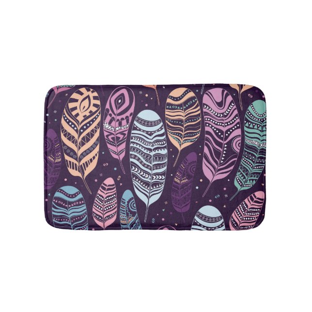 Ethnische Federn: Schwarzweißmuster Badematte (Vorderseite)