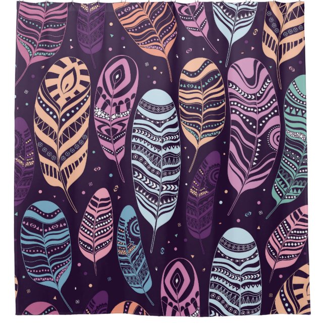 Ethnische Federn: Schwarzweißmuster Duschvorhang (Vorderseite)