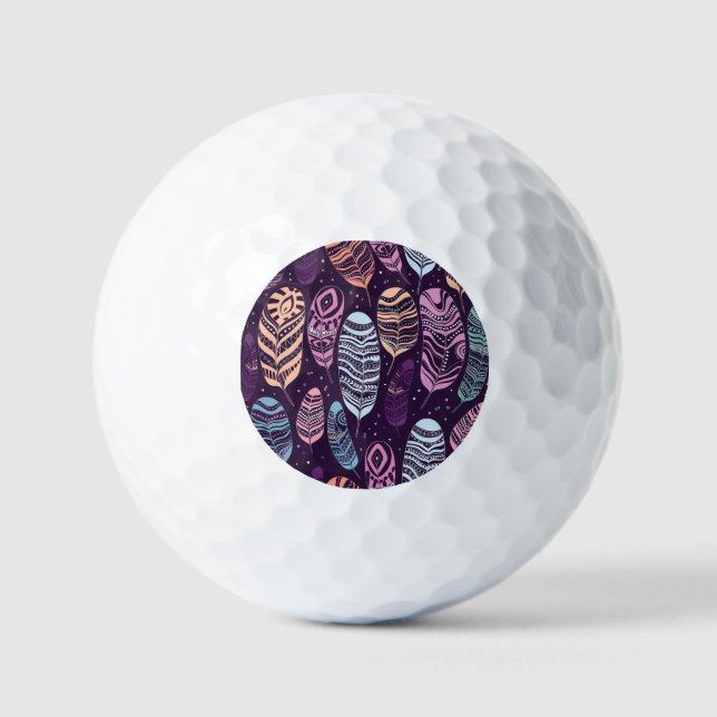 Ethnische Federn: Schwarzweißmuster Golfball (Vorderseite)