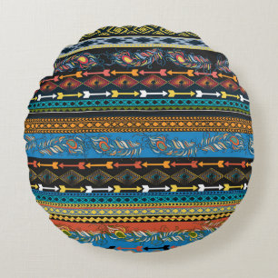 Ethnische Federn: Stickerei Boho Chic Rundes Kissen
